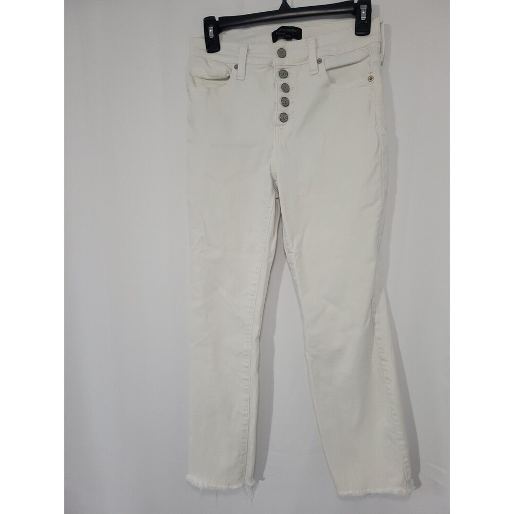 Banana Republic White Button Fly Cropped Bootcut Ankle Jeans 26 / 2 Raw Hem